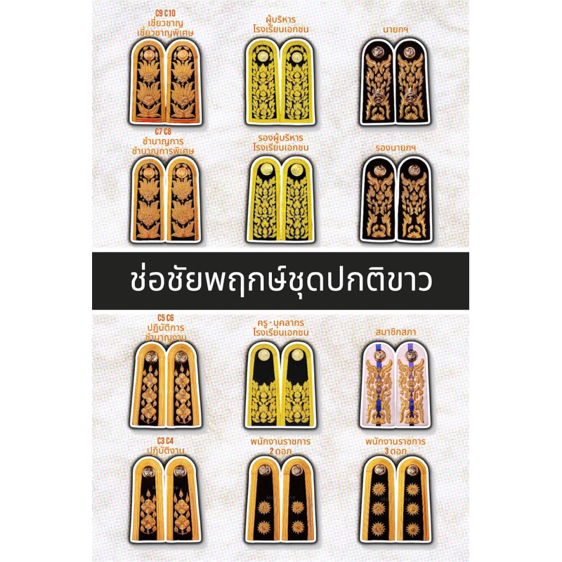 ช่อชัยพฤกษ์ ช่อชุดปกติขาว บ่าชุดขาว ช่อชัยพฤกษ์ข้าราชการ ช่อชัยพฤกษ์ครูโรงเรียนเอกชน ชอชัยพฤกษ์นายก รองนายกฯ สมาชิกสภา