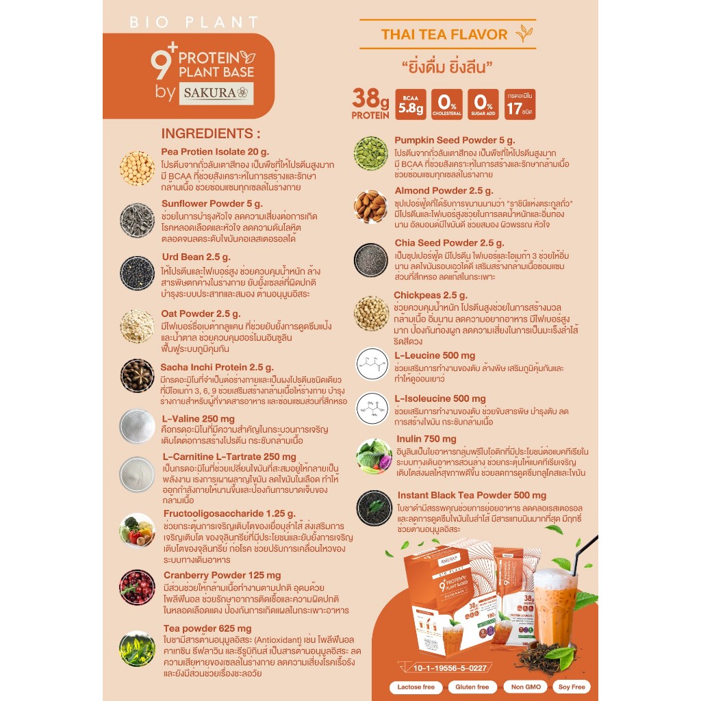 (สาขา กทม) Bio plant 9+ โปรตีน ไบโอแพลนท์ โปรตีนพืช ออร์แกนิค โปรตีนลดน้ำหนัก 1 กล่อง 7 ซอง - รูปที่ 6