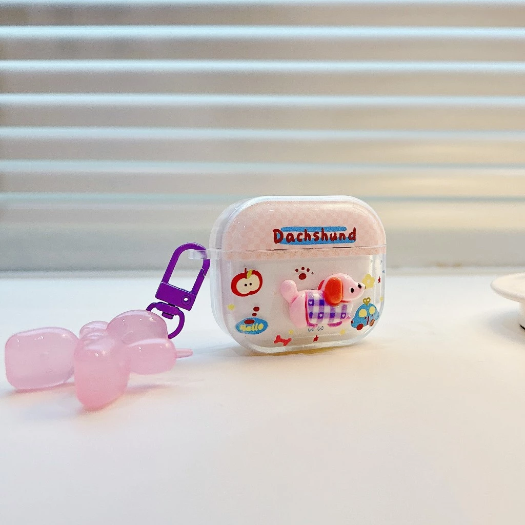 เคสหูฟังAirpods4 หมาชมพู เคสใสการ์ตูนนูน Airpods3 เคสหูฟังบลูทูธ gen gen1 gen2 เคสหูฟังไร้สาย Pro Airpods 4