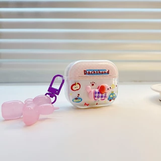 เคสหูฟังAirpods4 หมาชมพู เคสใสการ์ตูนนูน Airpods3 เคสหูฟังบลูทูธ gen gen1 gen2 เคสหูฟังไร้สาย Pro Airpods 4