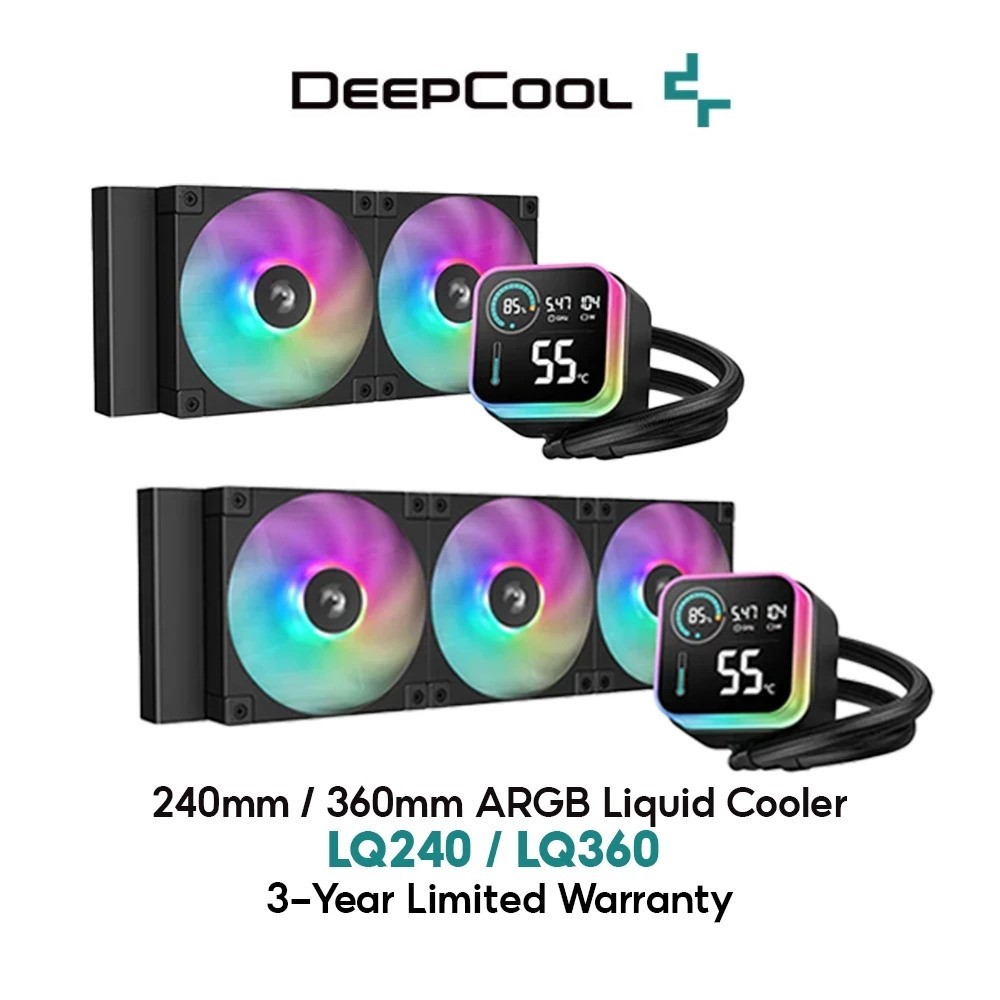 AIO CPU LIQUID COOLER DEEPCOOL LQ240 / LQ360 240mm / 360 mm ARGB - BLACK