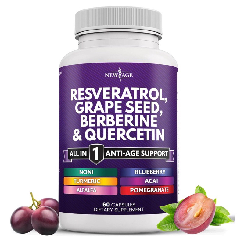 ( NEWAGE ) RESVERATROL➕ GRAPE SEED ➕ BERBERINE - ชะลอวัย การไหลเวียนของเลือด ปกป้องเซลล์ ( 90 แคปซูล ) นำเข้าจากอเมริกา