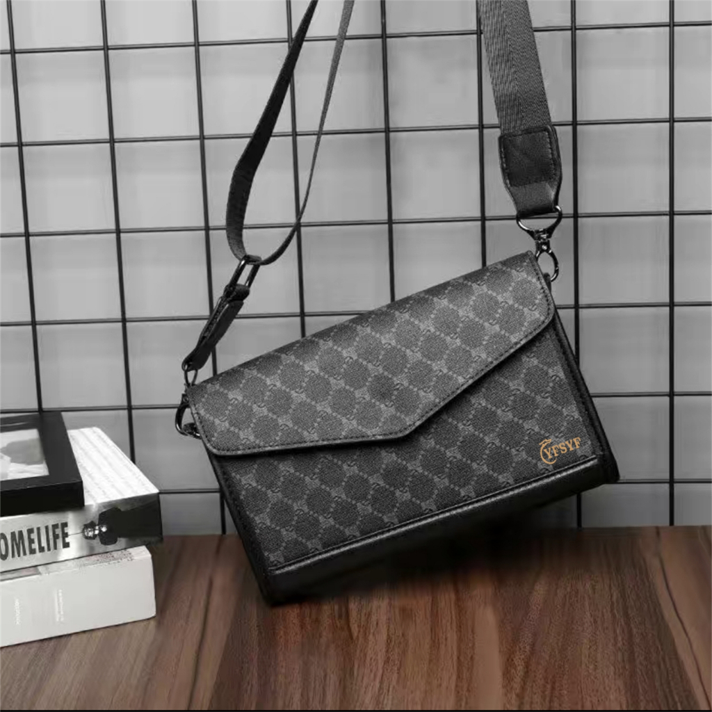 กระเป๋าคาดอก Clutch กระเป๋าธุรกิจ สีดำ ลายสก๊อต