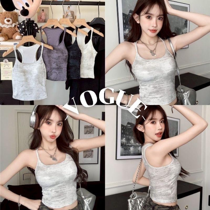 Vogue เสื้อกล้ามลายมัดย้อมสีพื้น มีฟองน้ำ ใส่สบาย (FY312)