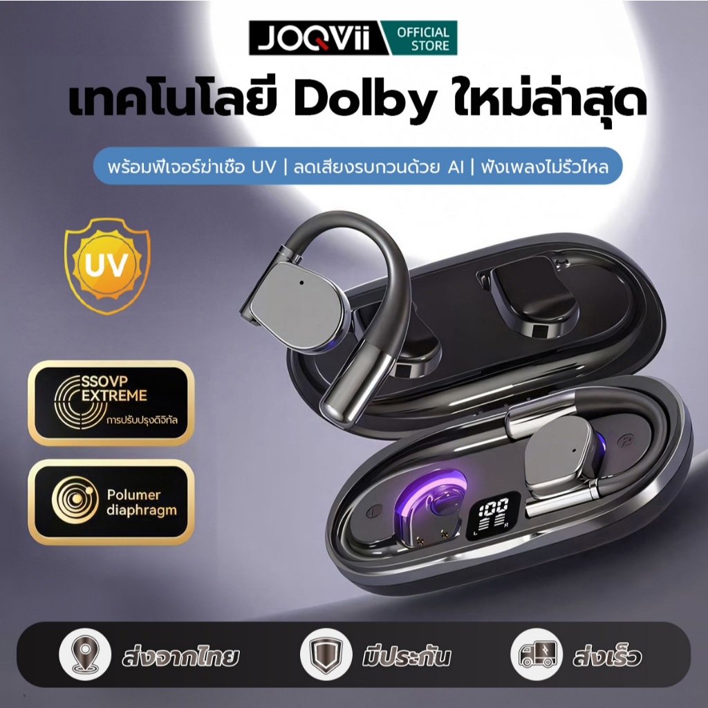 JOQVII หูฟังบลูทูธไร้สาย บลูทูธ5.4 สะบัดไม่หลุด ใส่ออกกำลังกาย IPX5 กันเหงื่อได้ดี ระบบเสียง HIFI EP71X