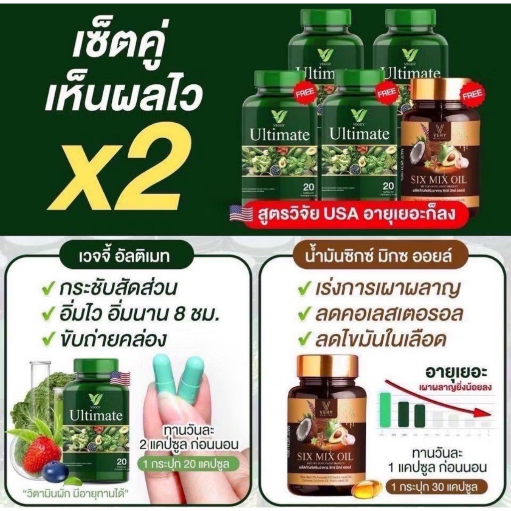 [ ของแท้ 1แถม1 ] Veggy เวจจี้ วิตามินผัก+ซิกซ์ มิกซ์ ออยล์ สลายไขมัน ขับถ่ายคล่อง กระชับสัดส่วน