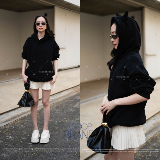 พร้อมส่ง เสื้อกันหนาวฮู๊ดผ้าพื้น กระเป๋าหน้า งานป้ายvshopbrand