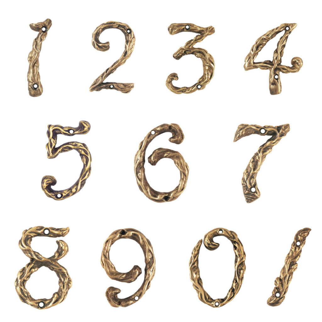 บ้านเลขที่ ตัวเลข เลขที่บ้าน ทองเหลือง รุ่นอาราบิค แบบมีลาย เลข 0-9 , ทับ/