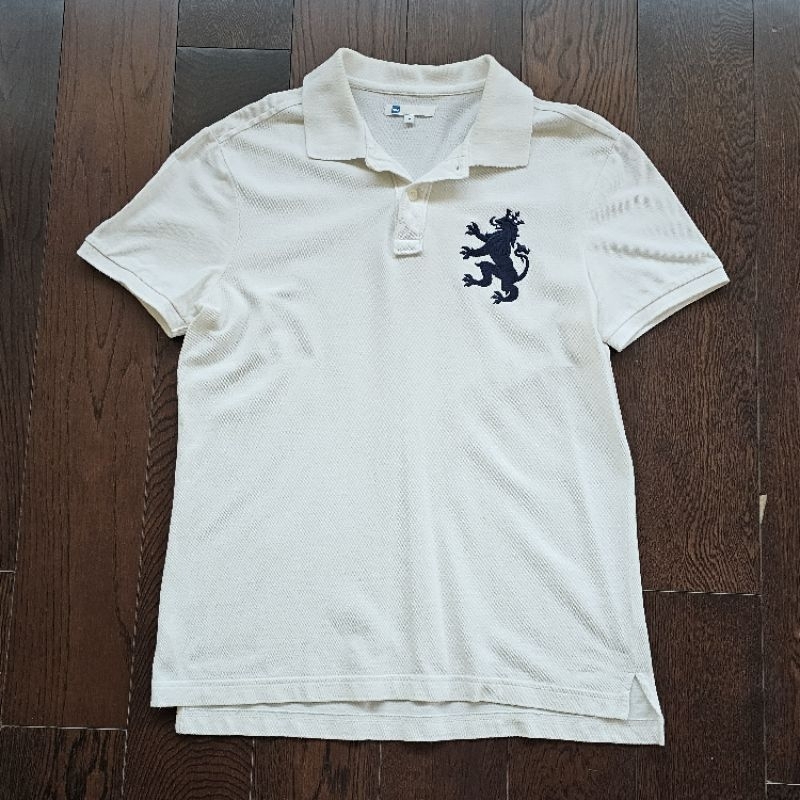 เสื้อโปโล Polo Shirt ยี่ห้อ AIIZ เอทูแซด สีขาว ของแท้ มือสอง สภาพดี Size M เอ็ม ผู้ชาย ลายสิงโตคำราม