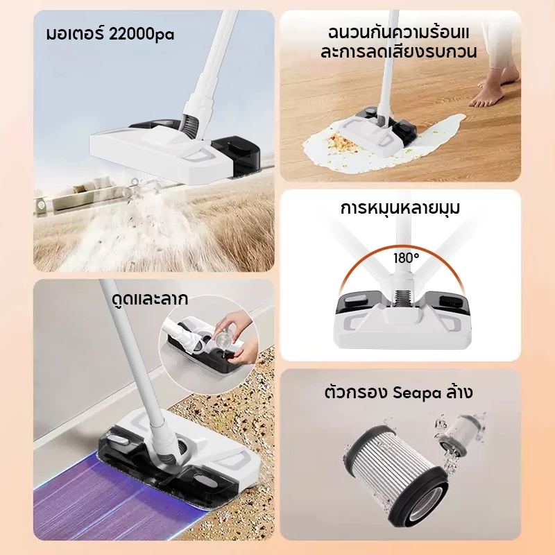 HAN RIVER เครื่องดูดฝุ่นไร้สาย 22000Pa แรงดูดสูง ดูดถูในตัว Wet and Dry มีแทงก์น้ำในตัว หมุนได้ 180° thumbnail 4