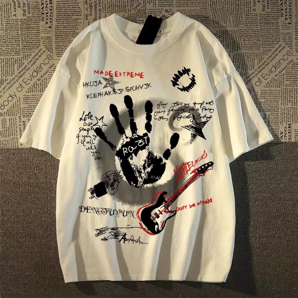 เสื้อยืดคอกลมแขนสั้น วินเทจ ลายเท่ๆ ผ้านิ่มใส่สบาย ES-1123