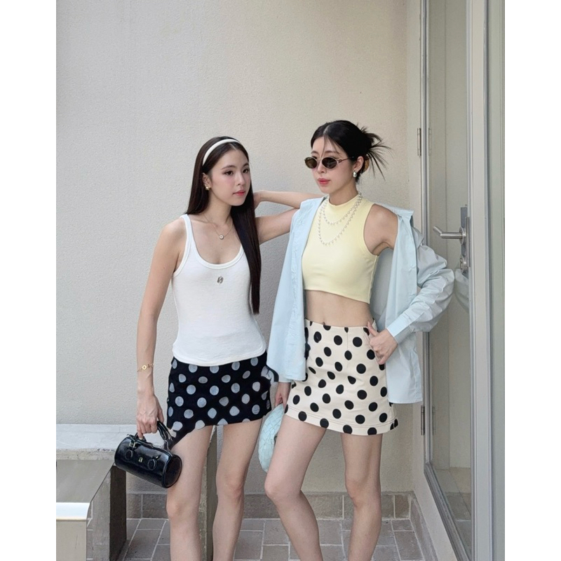 MELDA DOT CORDUROY SKIRT(Black and White)ผ้าลูกฟูก