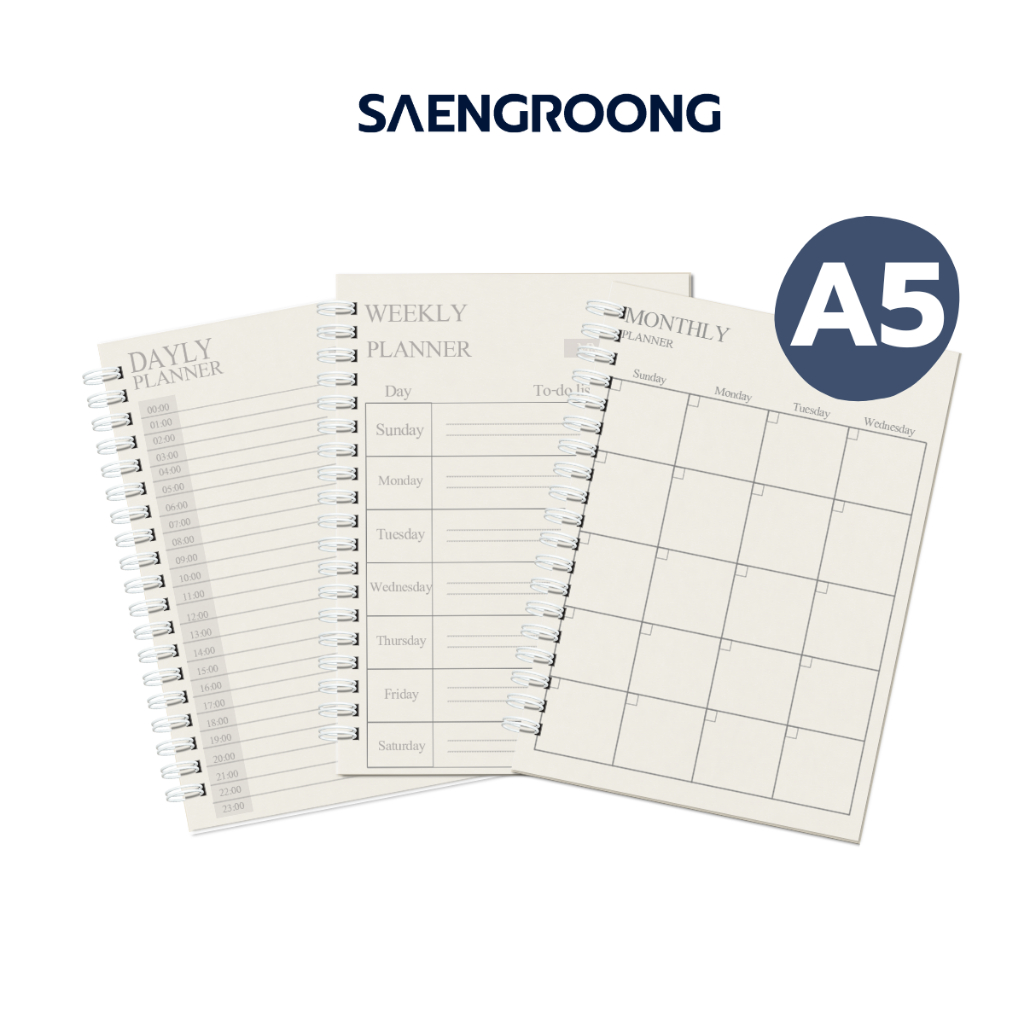 Saengroong สมุดสันห่วง สมุดแพลนเนอร์ Daily Weekly Monthly สมุดPlanner ขนาด A5 เน