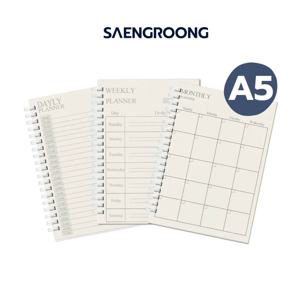 Saengroong สมุดสันห่วง สมุดแพลนเนอร์ Daily Weekly Monthly สมุดPlanner ขนาด A5 เนื้อถนอมสายตา / เล่ม