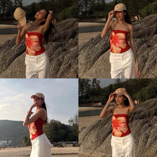 BY IRA (23219)Floral tube top เสื้อเกาะอกเซ็กซี่ พิมพ์ลายดอกไม้ แฟชั่นฤดูร้อน สายฝอคือห้ามพลาด แซ่บมาก!!