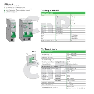 Schneider เซอร์กิตเบรกเกอร์ ลูกย่อย Circuit Breaker 1P 10A - 32A ชไนเดอร์ รุ่น Easy9