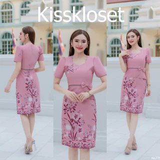 KS771 ชุดเดรสผ้าปาเต๊ะอินโด พิมลาย แต่งระบายเอว ทรงสอบ พลางหุ่นสุดๆ งานอัดกาวทั้งชุด ทุกชิ้น ซิปซ่อนด้านหลัง (S-3XL)