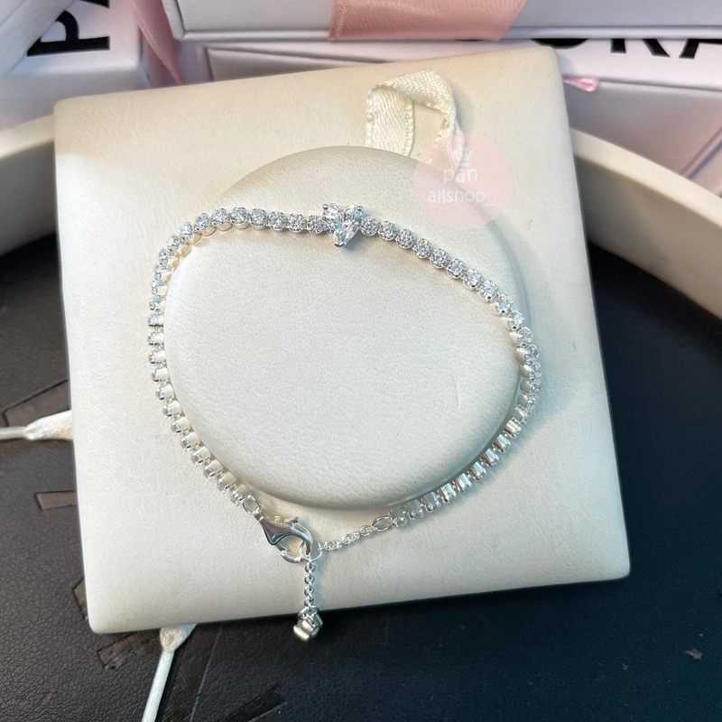 (ของแท้100%)❣️แถมกล่องถุง Pandora silver bracelet ข้อมือเพชรหัวใจ