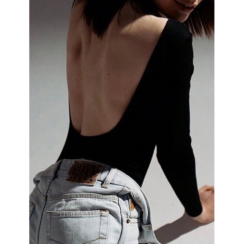 INAWLY บอดี้สูท ผู้หญิง สีพื้น โชว์หลัง