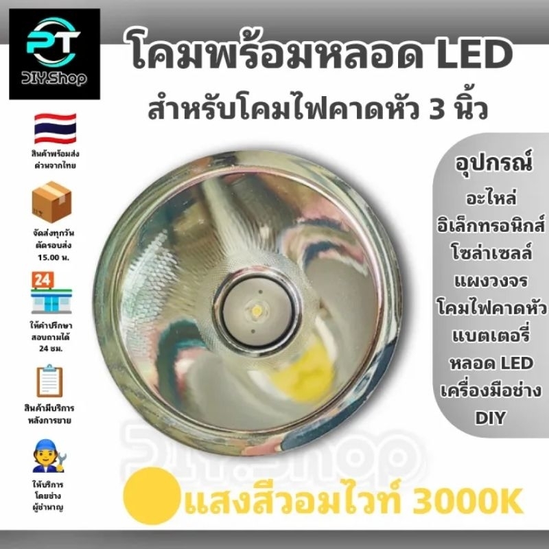 โคมไฟพร้อมหลอด LED สำหรับโคมไฟคาดหัว โคมสะท้อนแสง + หลอด LED แสงขาวอมเหลือง 3000K อะไหล่โคมไฟคาดหัว สำหรับซ่อม หรือ DIY