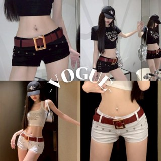 Vogue🌟พร้อมส่ง🌟 กางเกงขาสั้น เอวต่ำ แถมเข็มขัด สีพื้น วายทูเ…