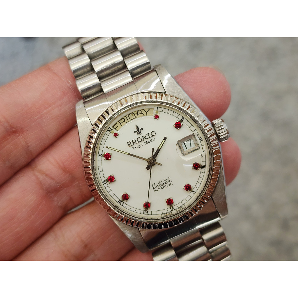 นาฬิกา Rare Vintage Pronto Tropic Master Automatic Gents Gents Day Date Style  กัปตัน เดินปกติ (มือส
