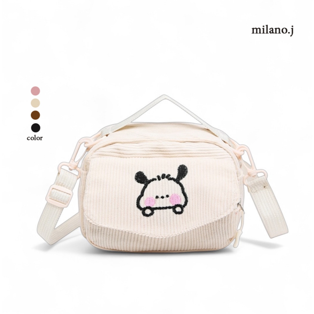 กระเป๋าสะพาย V31 ผ้าลูกฟูก ลายการ์ตูน สายปรับได้ (ไม่มีแถมตุ๊กตา) พร้อมส่ง
