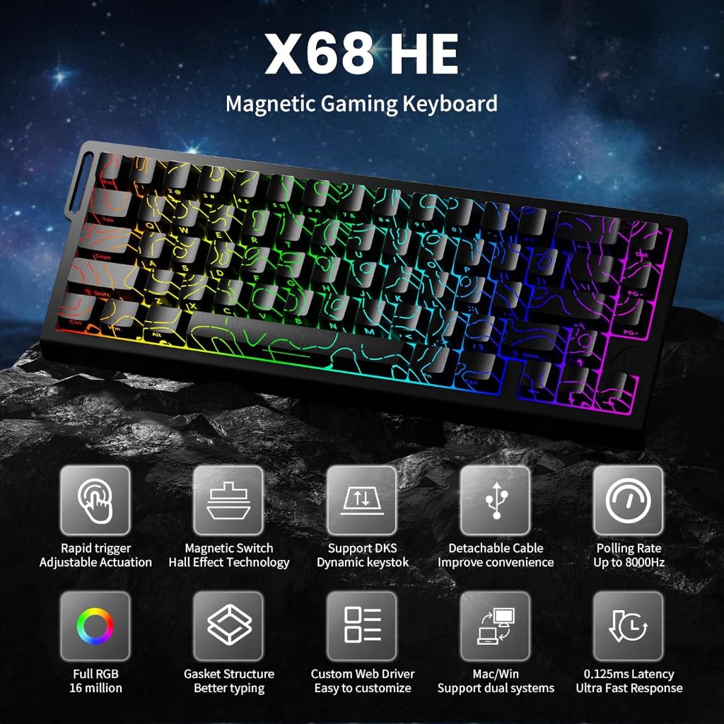 Attack Shark X68HE คีย์บอร์ดสวิตช์แม่เหล็กสําหรับเล่นเกม FPS 8K Polling Rate