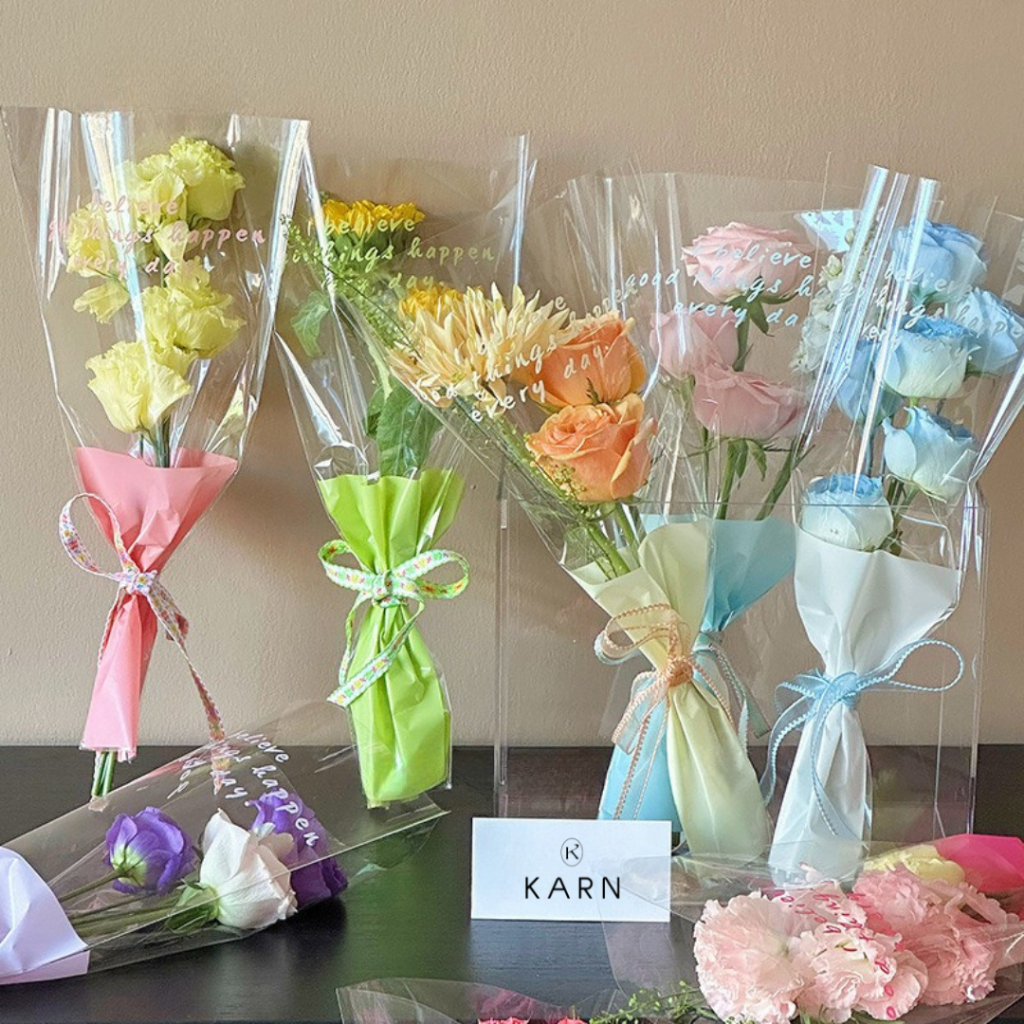 (พร้อมส่ง) ซองหลากสีใส่ดอกไม้หลายดอก 10 ชิ้น ขนาด 23+6.5*40 ซองพาสติกกันน้ำ สำหรับใส่ดอกไม้ วาเลนไทน์