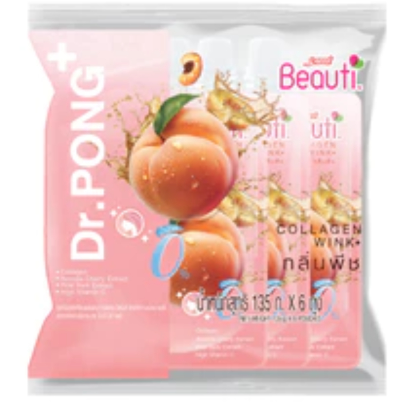 135g x6 Dr.PONG X SAPPE BEAUTI COLLAGEN WINK คอลลาเจนสูง ผิวกระจ่างใส นุ่มเด้ง อร่อยอยู่ท้อง น้ำตาล 