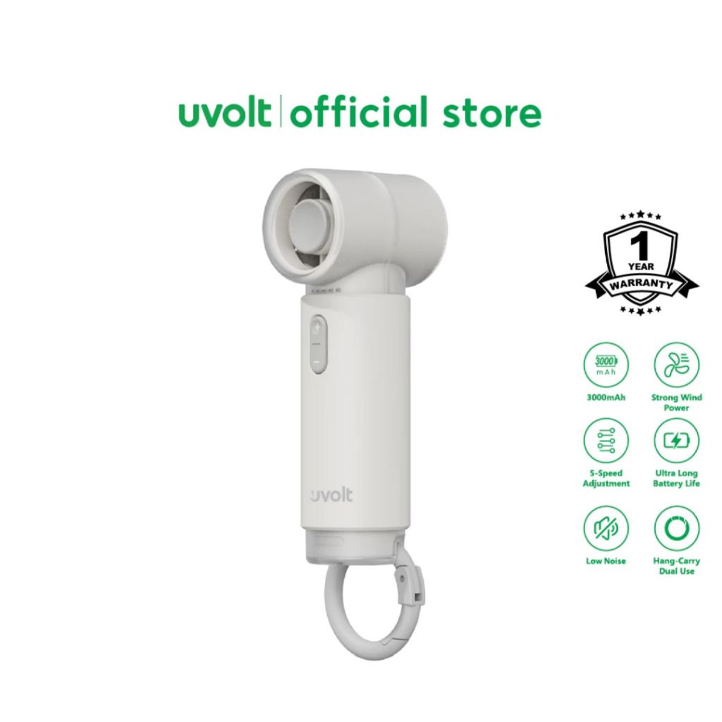 Uvolt UVHF-03 พัดลมพกพา Handheld Fan ปรับได้ 10 ระดับ แบตเตอรี่ 3,000mAh เสียงเบา ใช้งานนาน 10 ชั่วโ