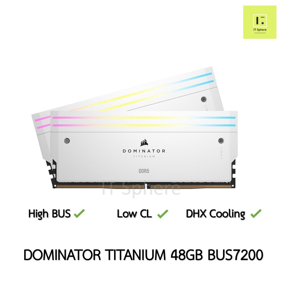 48GB Bus 7200 Ram Corsair Dominator Titanium DDR5 สีขาว แรม WHITE RGB  24x2GB DDR5 7200MHz C36 CMP48