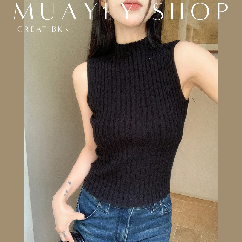 𝒩𝑒𝓌 เสื้อคอปีน แขนกุด ทอลายทวิส เสื้อไหมพรม เนื้อผ้านิ่มละลาย ใส่สบาย 6 สี พร้อมส่ง