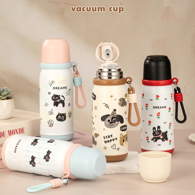 ถ้วยเก็บความร้อน 500มล ลูกแมวให้อบอุ่นในถ้วยฟาง 6-12ชม. พร้อมเชือกยก 316 ถ้วยกาแฟสแตนเลส T01257