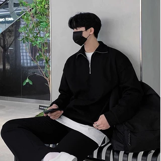 เสื้อผู้ชาย แขนยาว ผ้าลูกฟูก เสื้อโปโล กันหนาว ผ้าลูกฟูก แขนยาว ทรงหลวม สไตล์เกาหลี