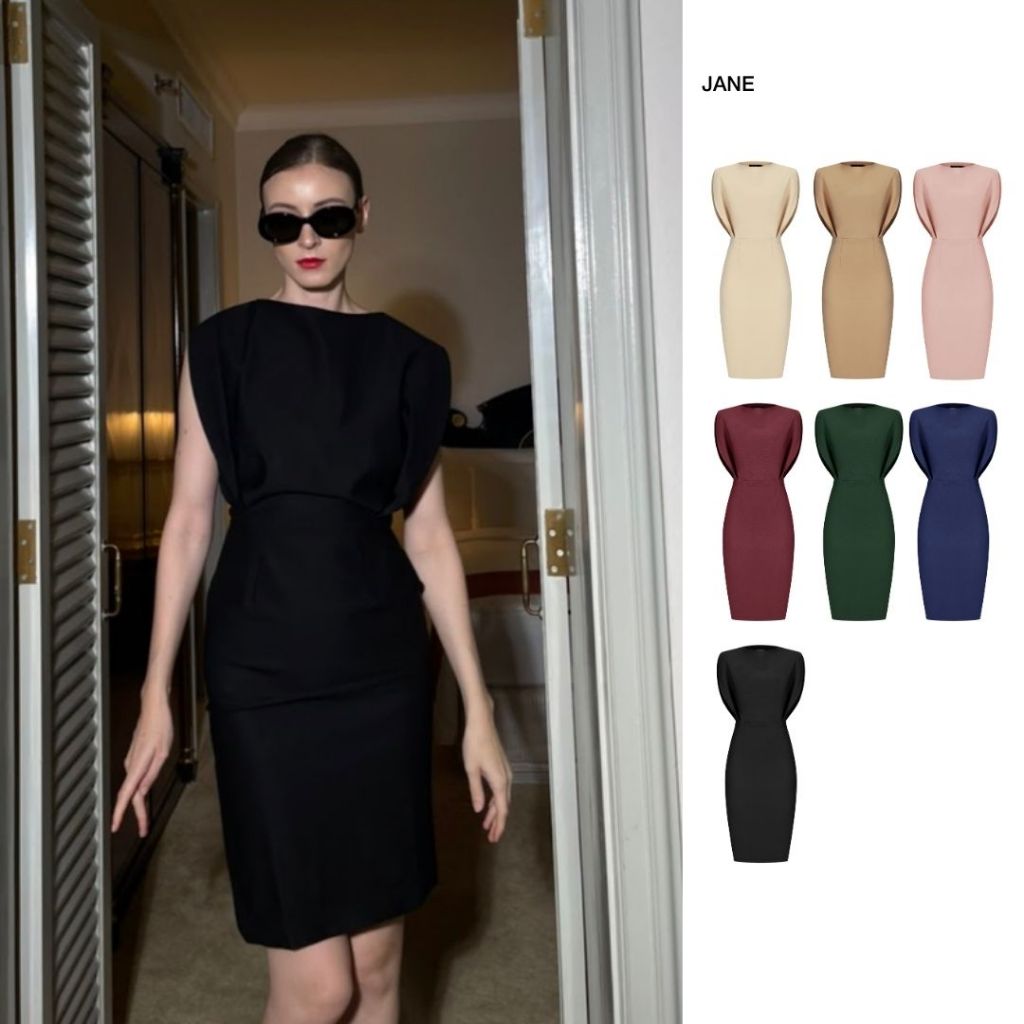 PETCHPLOY - Jane Dress ชุดเดรสทรงพอดีตัว ไหล่ล้ำช่วงพรางต้นแขน เก็บทรงด้านข้างช่วยพรางหุ่น ใส่ได้หลายโอกาส
