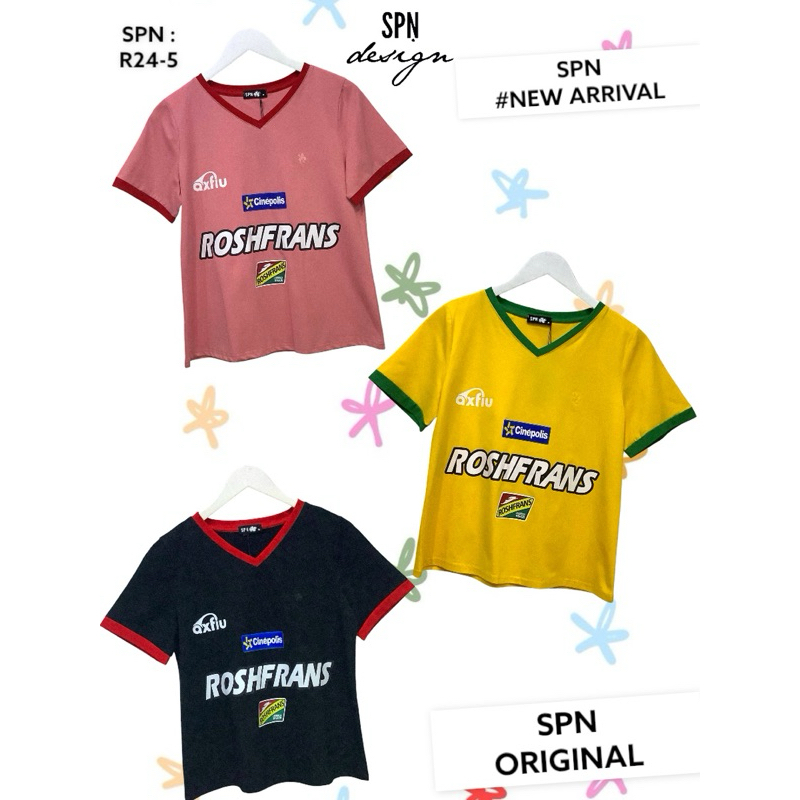 SPN R24-5 เสื้อผ้ายืดคอวี พิมพ์ลาย ความยาว 23”