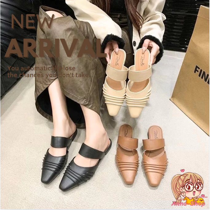 Anna shop รองเท้าแฟชั่น ปลายแหลม รองเท้าสวม เรียบหรู แฟชั่นผู้หญิง สไตล์เกาลี T329