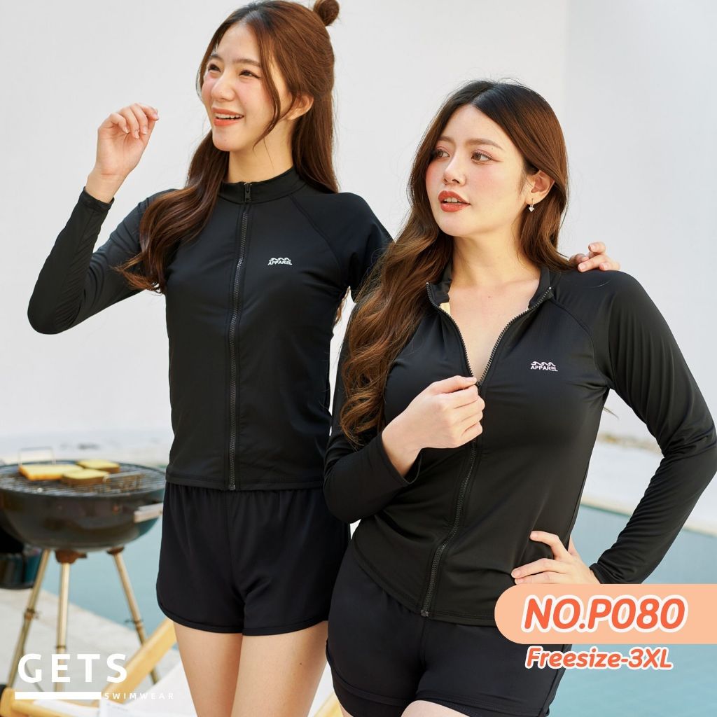 Getsswimwear   P080 เสื้อว่ายน้ำแรชการ์ดกันยูวีรุ่นใหม่ มีซิปแขนยาว มีฟองน้ำและซับใน ราคา ถูกที่สุด ดีลบีเคเค แกลเลอรีภาพที่ 6