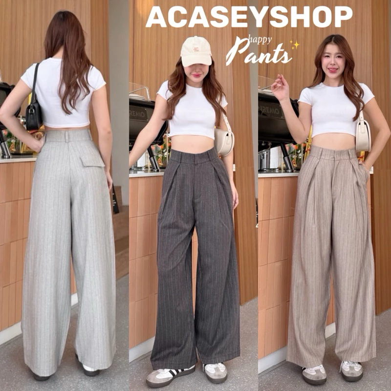 Acasey กางเกงขายาวผู้หญิง กระบอกใหญ่ จีบทวิส สับแบบไม่แผ่ว ใส่แล้วปัง ขาเรียวยาว หุ่นเป๊ะทุกองศา