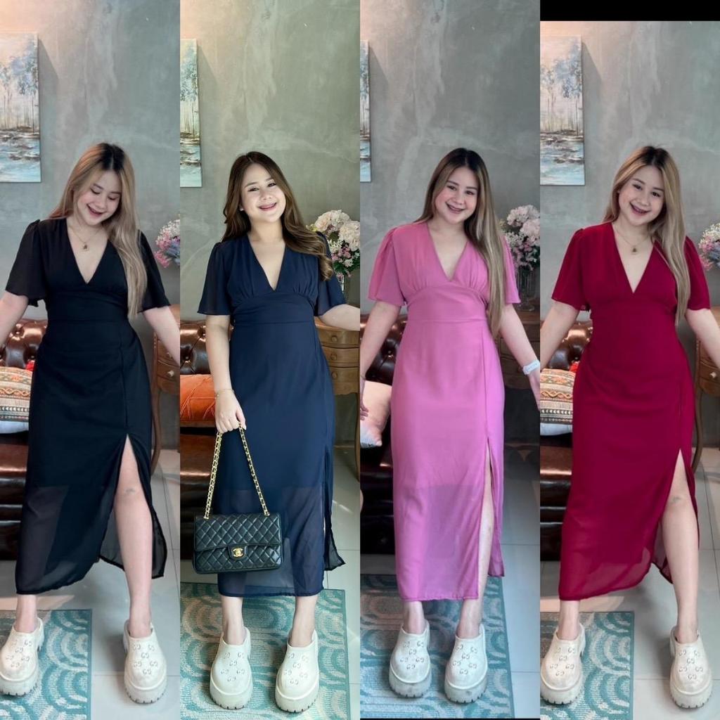 🔥ลด 50% ใส่โค้ด INCTTL12🔥 เดรสยาวรุ่นแม่อั้มหน้าวีผ่าขาซ้าย193