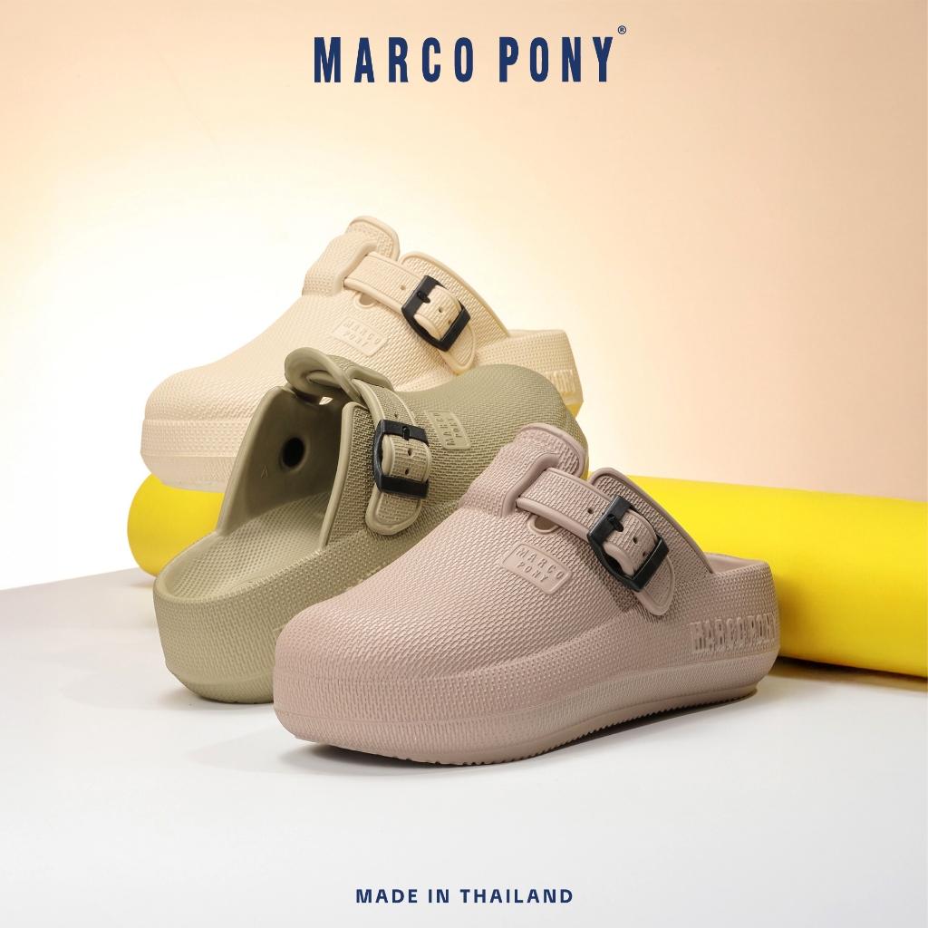 MARCO PONY รองเท้าส้นสูงผู้หญิง รองเท้าเปิ กันลื่นและทนทาน เบาสบาย พื้นนุ่มมาก เพิ่มความสูง สไตล์ครีม ไม่มีกลิ่น MH9029