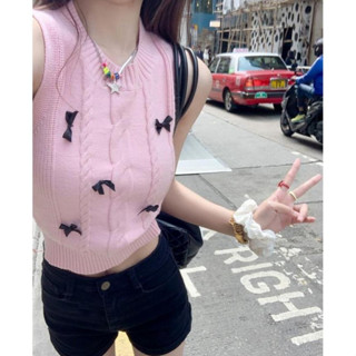 เสื้อกั๊ก เสื้อกั๊กไหมพรม หวานน่ารัก คอกลม ผ้าระบายอากาศดี ง…