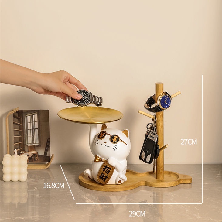 (ส่งจากไท) ตกแต่งบ้าน ถาดแมวโชคดี กุญแจตกแต่ง ทางเข้าห้องนั่งเล่น ทางเข้าตู้ไวน์ ตกแต่งบ้าน ของขวัญ - รูปที่ 4