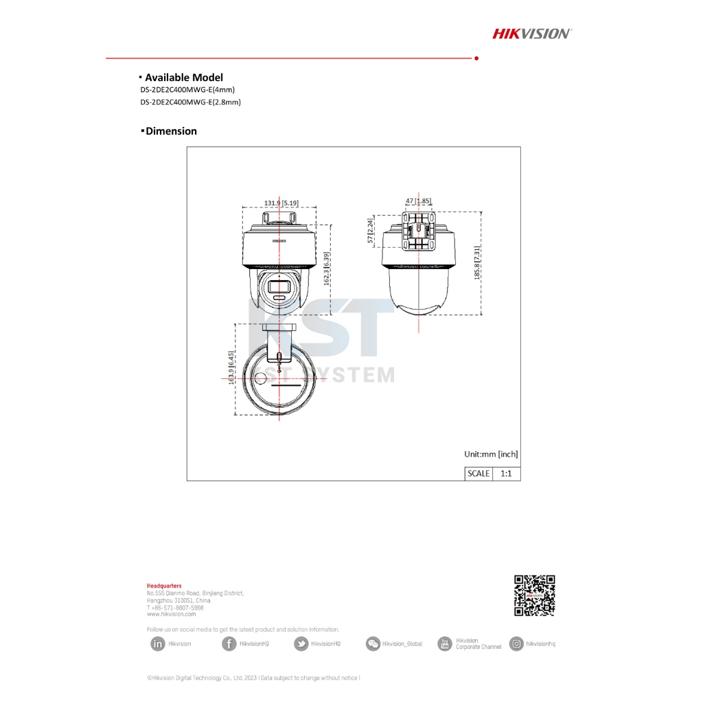 DS-2DE2C400MWG-E (เลือกเลนส์-Adapterในตัว) กล้องวงจรปิด Hikvision Smart Hybrid Light PT IPC 4MP PoE