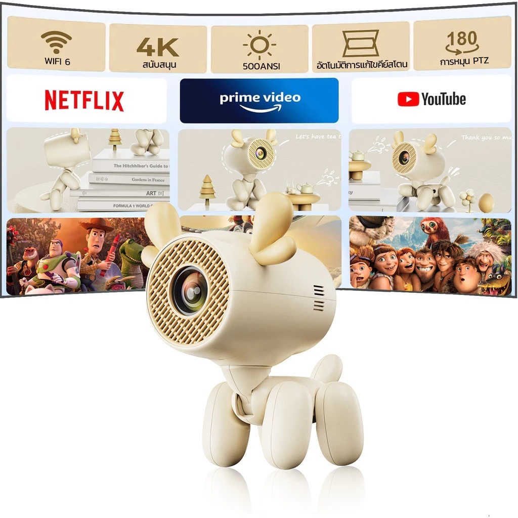 Jy320Li โปรเจ็กเตอร์ขนาดเล็กสุดเท่ Android 13 บลูทูธ Wifi หน้าจอใหญ่ โปรเจ็กเตอร์พกพาปรับได้180องศา