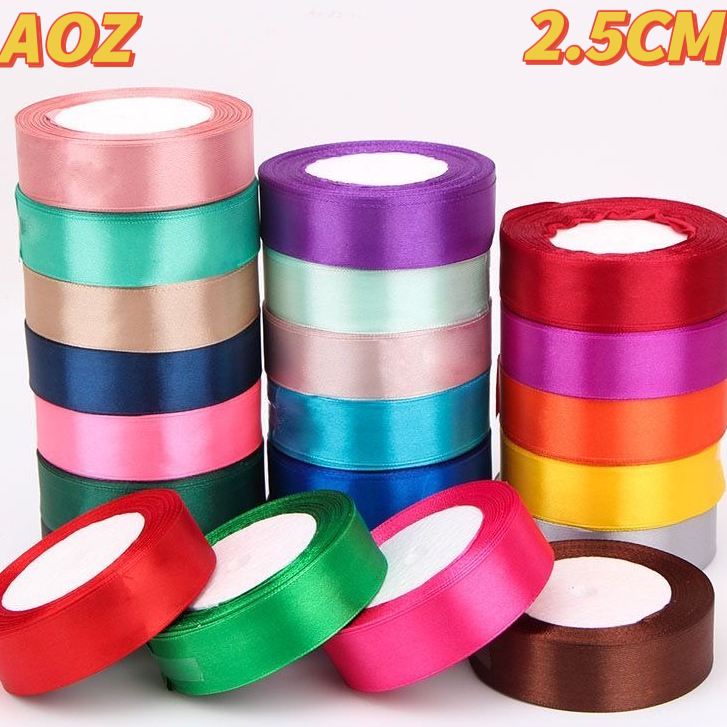 AOZ (25 หลา/ม้วน) ริบบิ้นผ้าซาติน ด้านเดียว 2.5 ซม. 2.5cm ริบบิ้นตกแต่ง ของขวัญคริสต์มาส ริบบิ้นตกแต่งเสื้อผ้า แฮนด์เมด