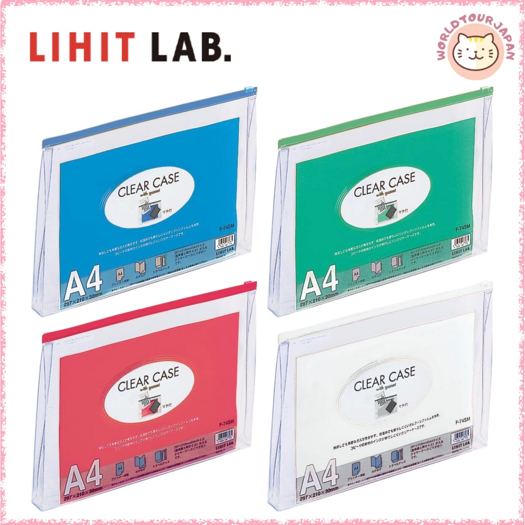 LIHIT LAB / F74SM / Clear File Case, File Holder with Zipper / A4 size / 350 x 250 x 30 mm / 3cm Dep