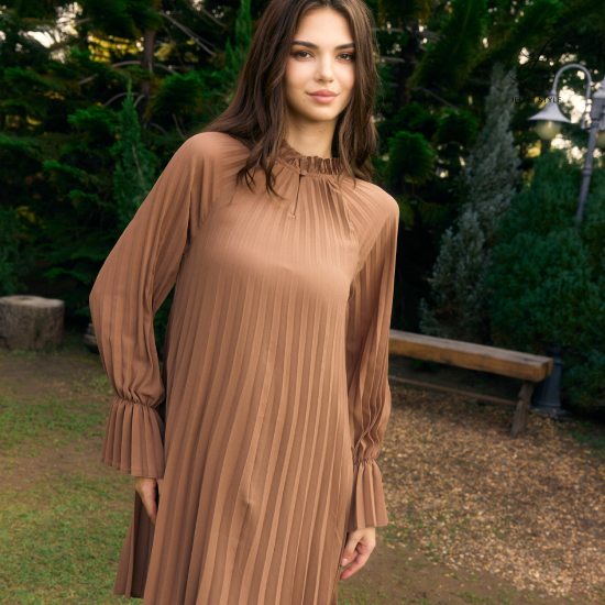 Jeune Style Pleated Dress เดรสพลีทแขนยาว ทรงหลวม JS253B11