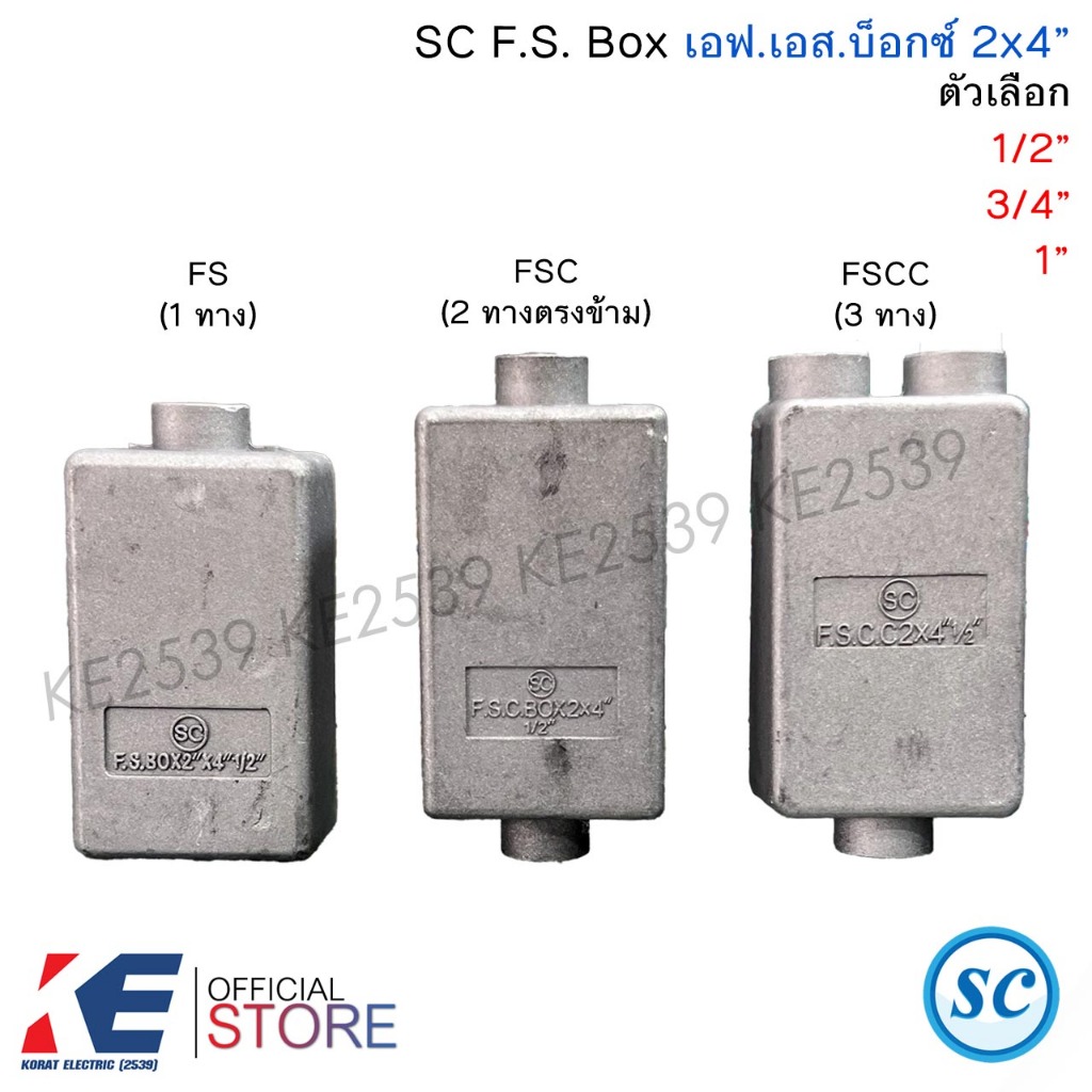 SC F.S. Box 2x4" รู 1/2" 3/4" 1" FS 1ทาง FSC 2ทางตรงข้าม FSCC 3ทาง บ็อกซ์เหล็ก กล่องเหล็ก บ็อกซ์ลอยเหล็ก 2x4นิ้ว